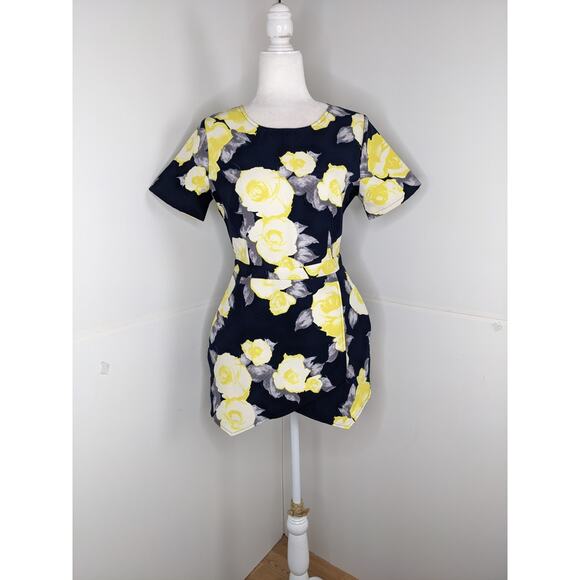 Missguided EUC romper dress skirt floral 10 navy blue yellow white - Picture 4 of 14
